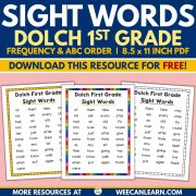 1st grade dolch sight word list free printable download.