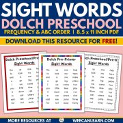 preschool dolch sight word list free printable download.