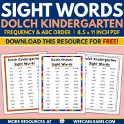 kindergarten dolch sight word list free printable download.