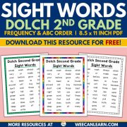 2nd grade dolch sight word list free printable download.