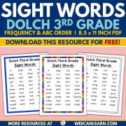 3rd grade dolch sight word list free printable download.