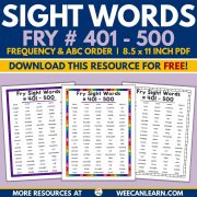 4th and 5th grade fry sight word 401-500 list free printable download.