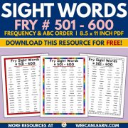 4th and 5th grade fry sight word 501-600 list free printable download.