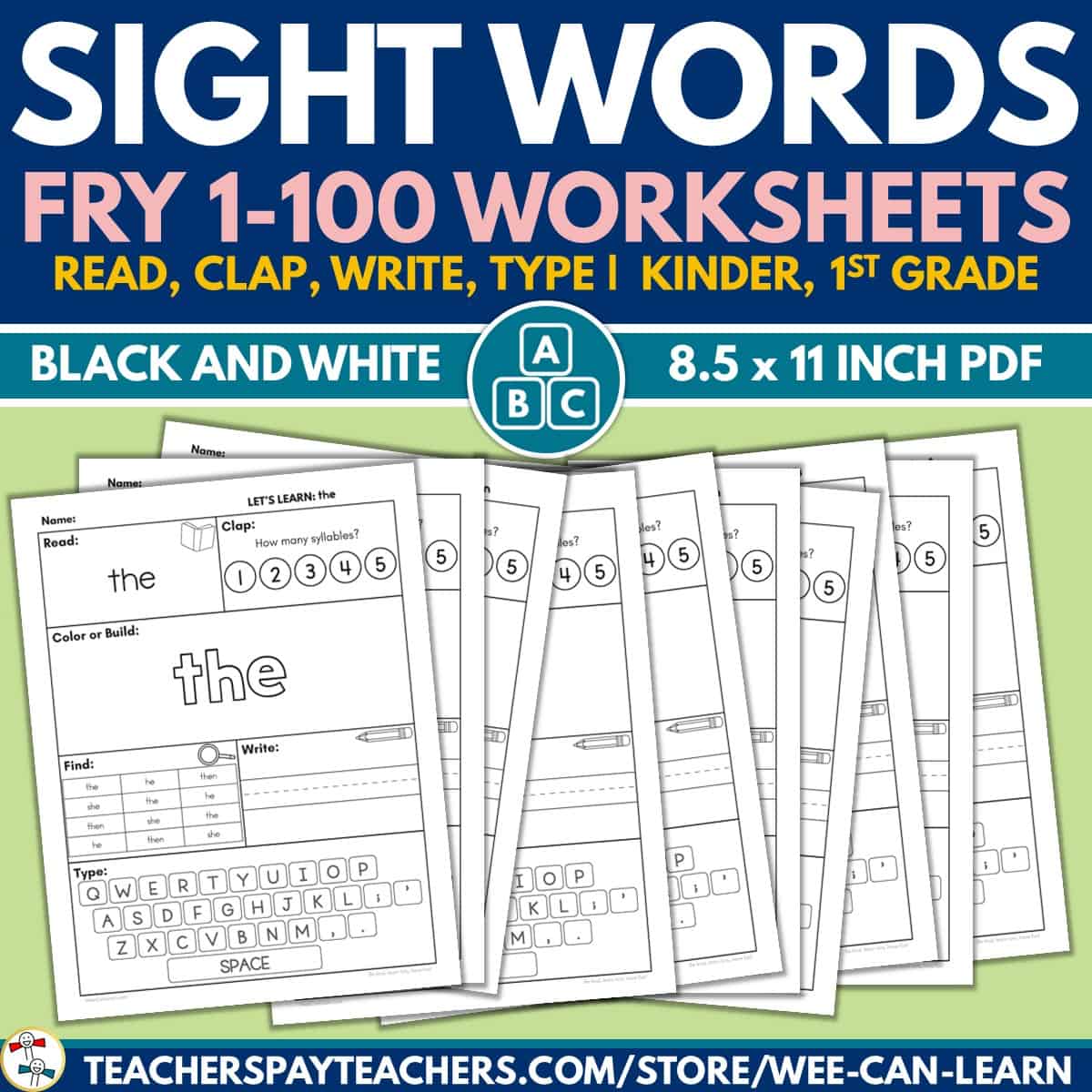 Dolch Fry Sight Words Worksheets Clap Find Type Download Now 